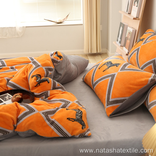 Orange zebra printing velvet fabric bedding quilt cover